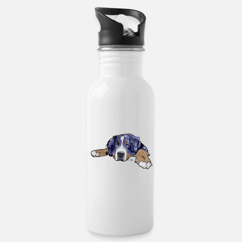 Berner Sennenhund - Trinkflasche mit integriertem Trinkhalm - Weiß