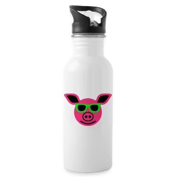 Schwein mit Sonnenbrille - Trinkflasche mit integriertem Trinkhalm - Weiß - Rechts