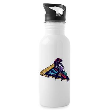 Skifahren auf einer Pizza - Trinkflasche mit integriertem Trinkhalm - Weiß - Rechts