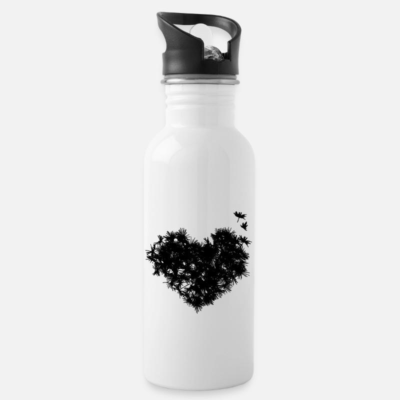Pusteblumen Herz - Trinkflasche mit integriertem Trinkhalm - Weiß