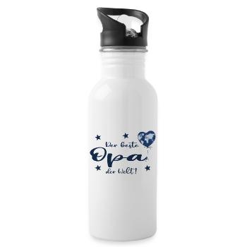 Der beste Opa der Welt mit Herz und Weltkarte - Trinkflasche mit integriertem Trinkhalm - Weiß - Rechts