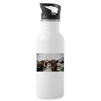 Schottisches Hochlandrind - Trinkflasche mit integriertem Trinkhalm - Weiß - Rechts