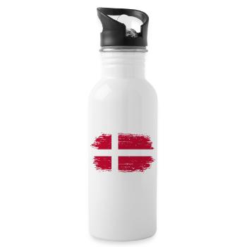 Grunge-Dannebrog-Pinselfahnen-Design - Trinkflasche mit integriertem Trinkhalm - Weiß - Rechts