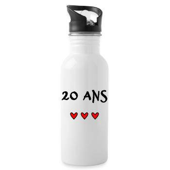 20 ANS. 20e ANNIVERSAIRE. ANNIVERSAIRE 20 ANS - Gourde avec paille intégrée - blanc - Droite