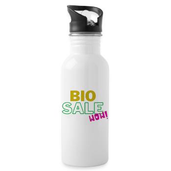 bio sale wow, Sprüche, Geschenk - Trinkflasche mit integriertem Trinkhalm - Weiß - Rechts