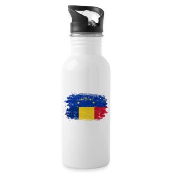 EU Stars Over Romanian Flag Brush - Water bottle with straw - white - Right