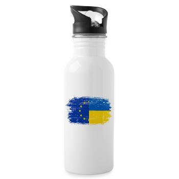 EU Ukraine Flagge Fusion - Trinkflasche mit integriertem Trinkhalm - Weiß - Rechts