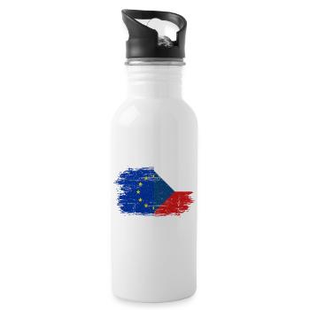 EU Europa Flagge der Tschechischen Republik - Trinkflasche mit integriertem Trinkhalm - Weiß - Rechts