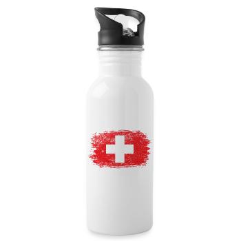 Red Brush Swiss Cross Design - Water bottle with straw - white - Right