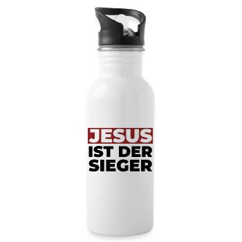 Jesus Christus ist der Sieger - Christliches Shirt - Trinkflasche mit integriertem Trinkhalm - Weiß - Rechts