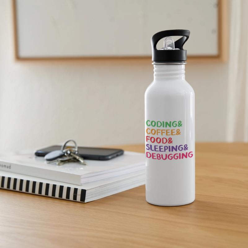 Coding Coffee Food Sleeping Debbuging Programmer C Trinkflasche mit integriertem Trinkhalm