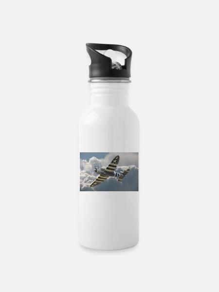 P-47 Thunderbolt - Trinkflasche mit integriertem Trinkhalm - Weiß