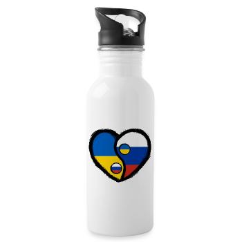 Ukraine Russland Yin Yang Herz - Trinkflasche mit integriertem Trinkhalm - Weiß - Rechts