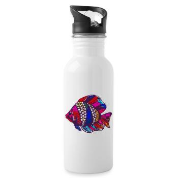 Bunter Fisch farbenfroh Geschenk - Trinkflasche mit integriertem Trinkhalm - Weiß - Rechts