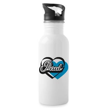 Name Paul Herz - Trinkflasche mit integriertem Trinkhalm - Weiß - Rechts