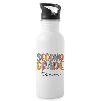 Team Second Grade 2nd Grade School Teacher Gift - Water bottle with straw - white - Right