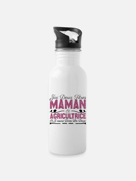 J'ai deux titres maman et Agricultrice.CadeauMaman - Gourde avec paille intégrée - blanc