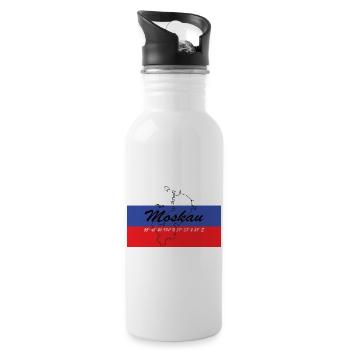 Moskau - Hauptstadt mit GPS & Flagge - Trinkflasche mit integriertem Trinkhalm - Weiß - Rechts