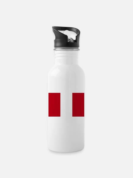 Peru National Flagge - Trinkflasche mit integriertem Trinkhalm - Weiß