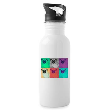 Pop Art Pug Design auf Kleidung - Trinkflasche mit integriertem Trinkhalm - Weiß - Rechts