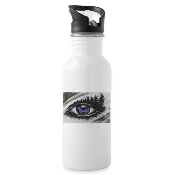 A look into the soul – an eye with a nature motif - Water bottle with straw - white - Right