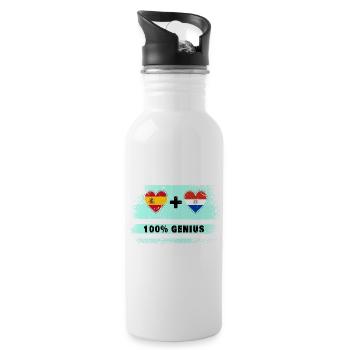 Spain and Paraguay flag 100% genius - Water bottle with straw - white - Right