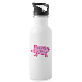 Sweet Pork Saying Friends not food Vegan - Water bottle with straw - white - Right
