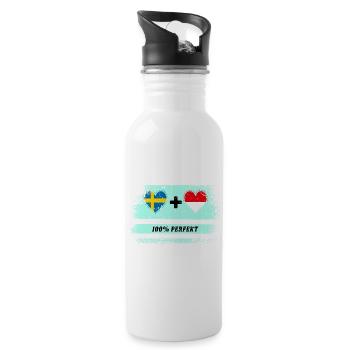 Indonesien und Schweden 100% perfekt / Geschenk - Trinkflasche mit integriertem Trinkhalm - Weiß - Rechts