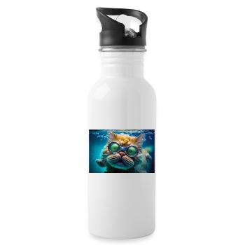 Hector the swimming cat with diving glasses - Water bottle with straw - white - Right