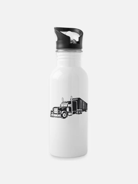 LKW LKW - Trinkflasche mit integriertem Trinkhalm - Weiß