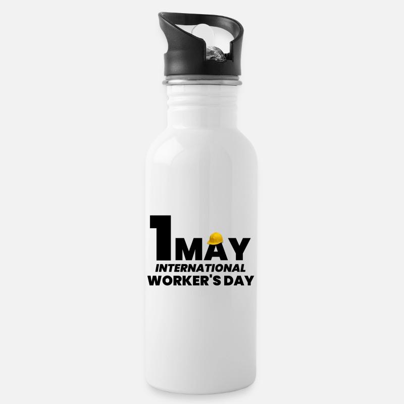 Tag der Arbeit, 1. Mai - Trinkflasche mit integriertem Trinkhalm - Weiß