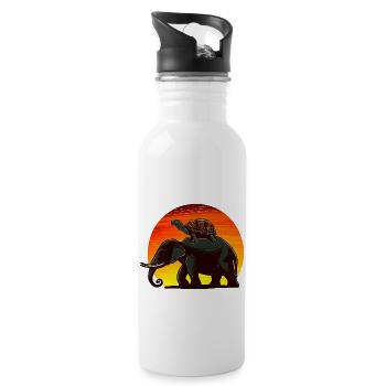 Elephant Turtle Sunset Design - Water bottle with straw - white - Right
