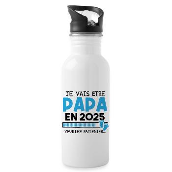 Je vais être papa en 2025 veuillez patienter... - Gourde avec paille intégrée - blanc - Droite