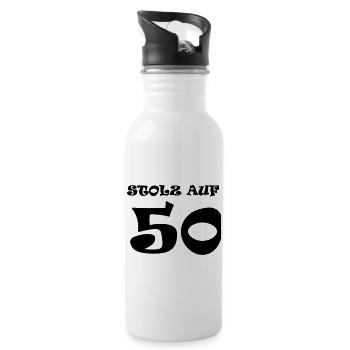 Stolz auf 50 Jahre - 50. Geburtstag - Trinkflasche mit integriertem Trinkhalm - Weiß - Rechts