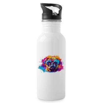 Mopshund mit Sonnenbrille - Trinkflasche mit integriertem Trinkhalm - Weiß - Rechts