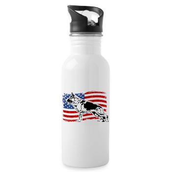 Deutscher Schäferhund Amerika Fahne Hunde Wilsigns - Trinkflasche mit integriertem Trinkhalm - Weiß - Rechts