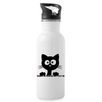 Zuhause ist wo meine Katze ist - Geschenk - Trinkflasche mit integriertem Trinkhalm - Weiß - Rechts