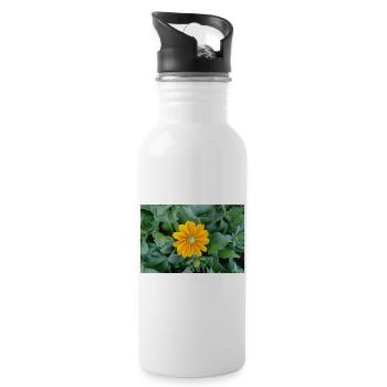 Gelbe Strahlenblüte - Trinkflasche mit integriertem Trinkhalm - Weiß - Rechts