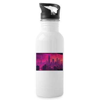 New York Skyline im CyberPunk Blade Runner Style - Trinkflasche mit integriertem Trinkhalm - Weiß - Rechts