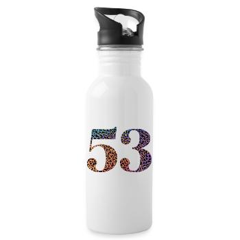 53rd Birthday Leopard - Water bottle with straw - white - Right