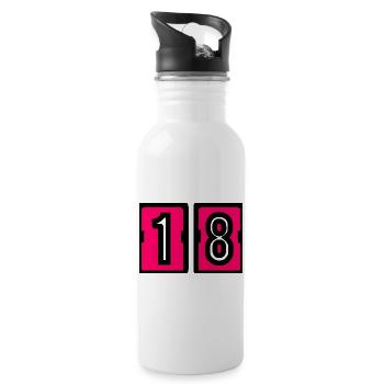 18. 18 YEARS OLD. 18th ANNIVERSARY. BIRTHDAY 18 YEARS. - Water bottle with straw - white - Right