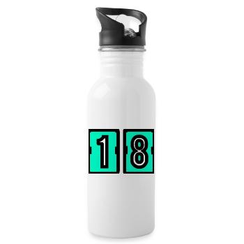 18. 18 YEARS OLD. 18th ANNIVERSARY. BIRTHDAY 18 YEARS. - Water bottle with straw - white - Right