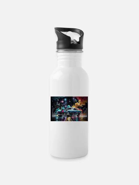 Hot Rod #4 - Trinkflasche mit integriertem Trinkhalm - Weiß