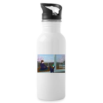 Balcony Zen with Cat - Water bottle with straw - white - Right