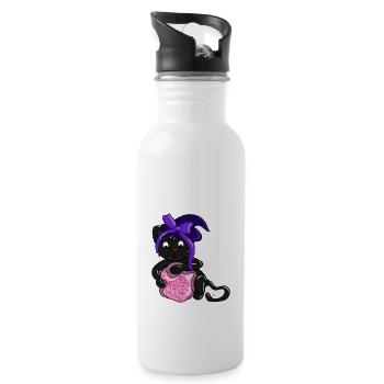 Black cat foresees the future - Water bottle with straw - white - Right