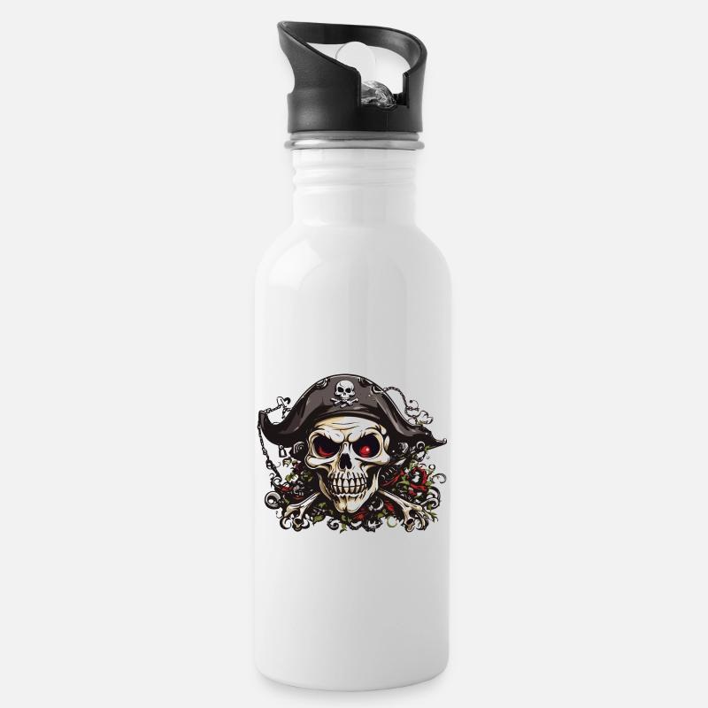 Jolly Roger Pirate Halloween tête de mort Design - Gourde avec paille intégrée - blanc