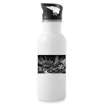 Weihnachtsmann fliegt über Weihnachtsdorf - Trinkflasche mit integriertem Trinkhalm - Weiß - Rechts