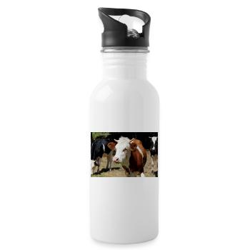 Kuh Poster - Trinkflasche mit integriertem Trinkhalm - Weiß - Rechts