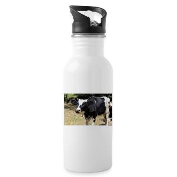 Kuh Poster - Trinkflasche mit integriertem Trinkhalm - Weiß - Rechts