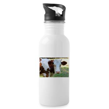 Kuh Poster - Trinkflasche mit integriertem Trinkhalm - Weiß - Rechts